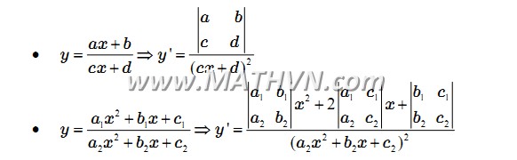 Hai hàm phân thức hữu tỷ thường gặp có đạo hàm là
