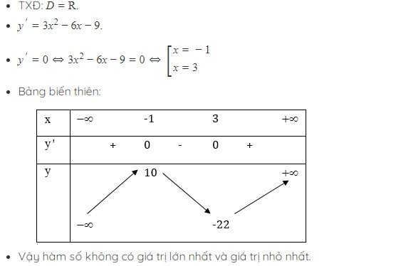 Bảng biến thiên của hàm số y=x^{3}-3x^{2}-9x+5