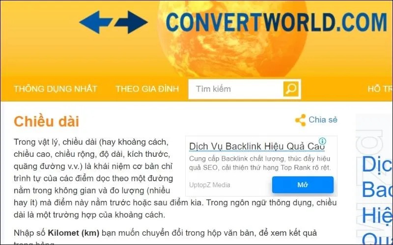 Sử dụng ConvertWorld để chuyển đổi đơn vị angstrom