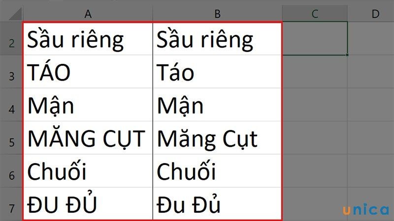 Chuẩn bị hai cột dữ liệu cần so sánh bằng hàm EXACT