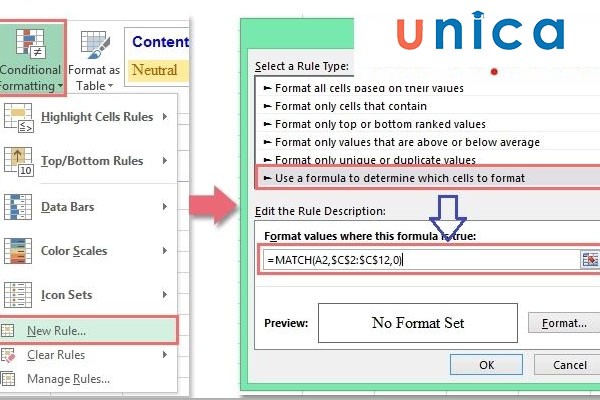 Chọn Duplicate Values trong Conditional Formatting