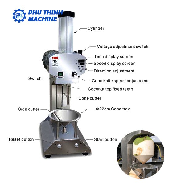 Cấu tạo chi tiết của máy gọt dừa tươi