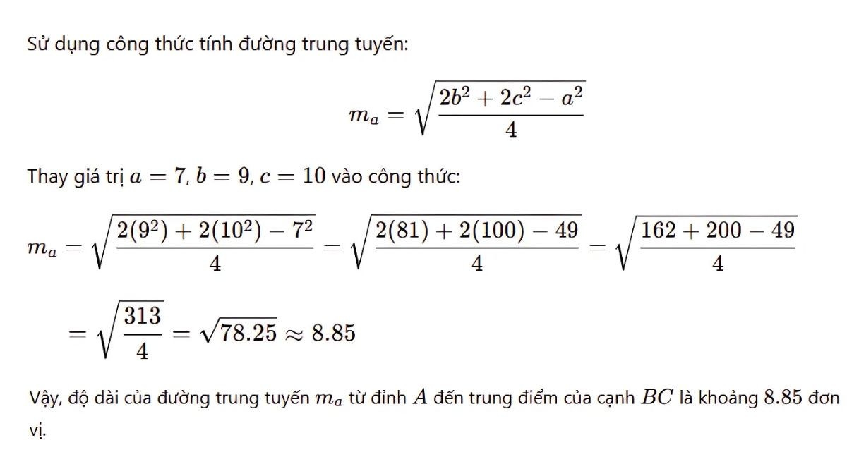 Công thức tính đường trung tuyến