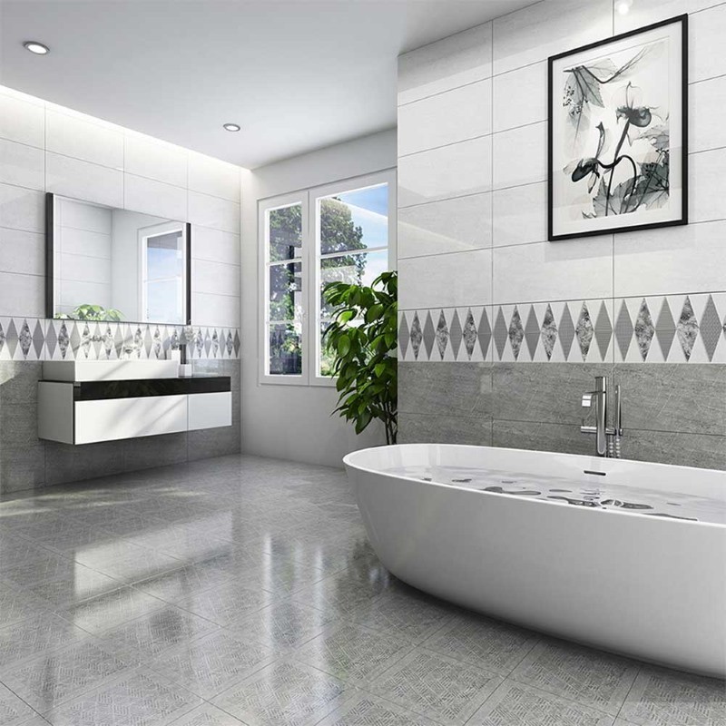 Gạch ốp chân tường hoa văn hình học ấn tượng