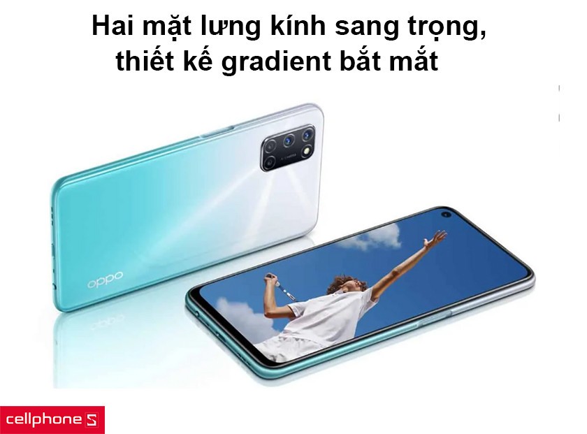 Oppo A92 thiết kế nguyên khối với mặt lưng kính bóng bẩy