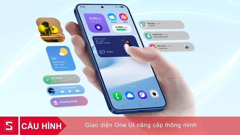 Giao diện One UI trên điện thoại Samsung được nâng cấp thông minh, cho phép tùy biến và trải nghiệm đa nhiệm mượt mà