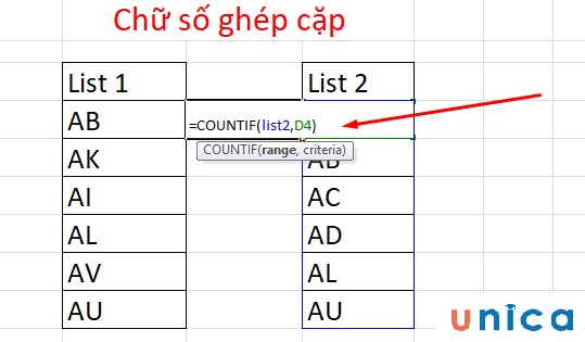 Nhập công thức để đếm số lần xuất hiện của giá trị trong cột đầu tiên ở cột thứ hai