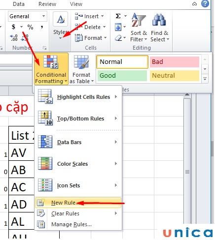 Sử dụng Conditional Formatting để làm nổi bật những giá trị không trùng khớp