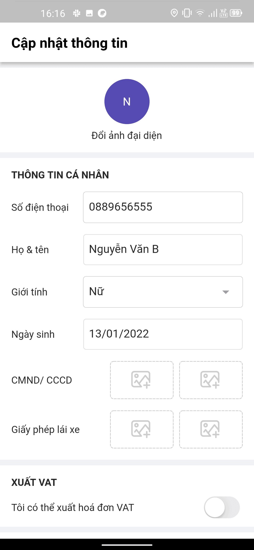 Interface met de vraag om een foto van identiteitsdocumenten te uploaden