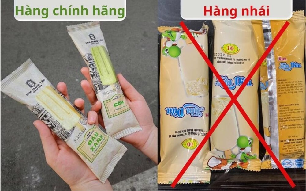 So sánh kem Tràng Tiền thật và giả, nhận biết qua bao bì và chất lượng sản phẩm.