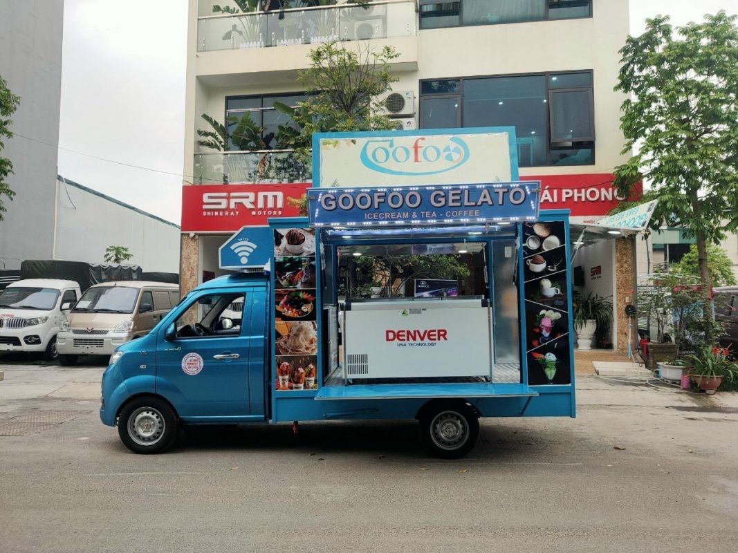 Xe tải bán kem Shineray T30 thùng kín chuyên dụng, thiết kế hiện đại cho kinh doanh kem lưu động tại Việt Nam