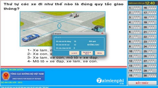 Giao diện phần mềm 450 câu hỏi lý thuyết sát hạch lái xe Taimienphi trên máy tính