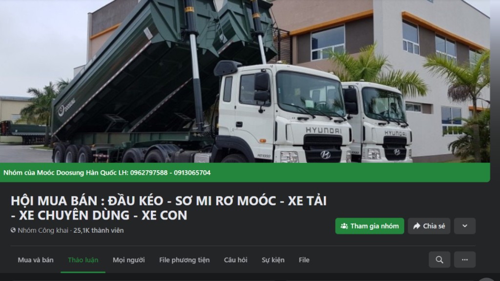 Hội nhóm mua bán xe tải cũ trên Facebook