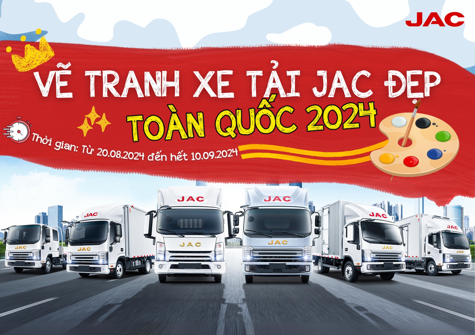 Hình ảnh logo cuộc thi vẽ tranh xe tải JAC 2024 với cờ Việt Nam và các họa tiết trang trí