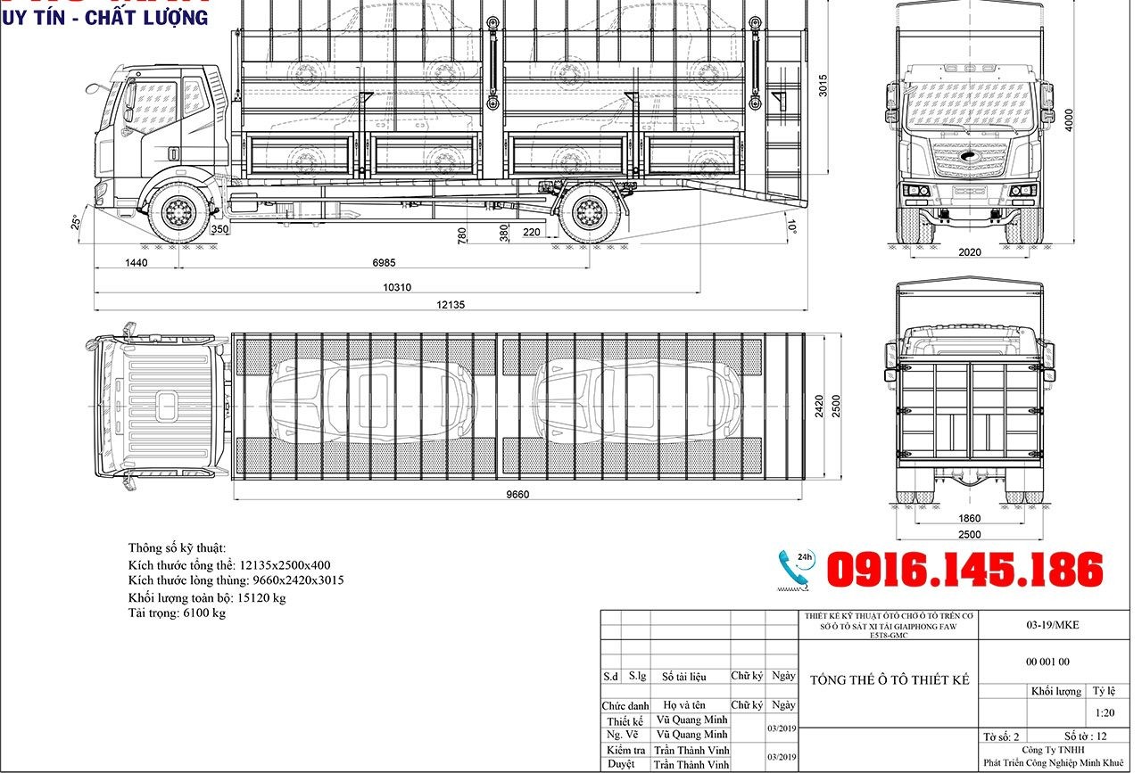 Bản vẽ thiết kế xe tải chở ô tô con