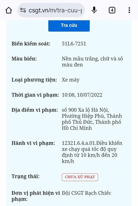 Đối chiếu thông tin phạt nguội xe máy và ô tô biển số 51L6-7251