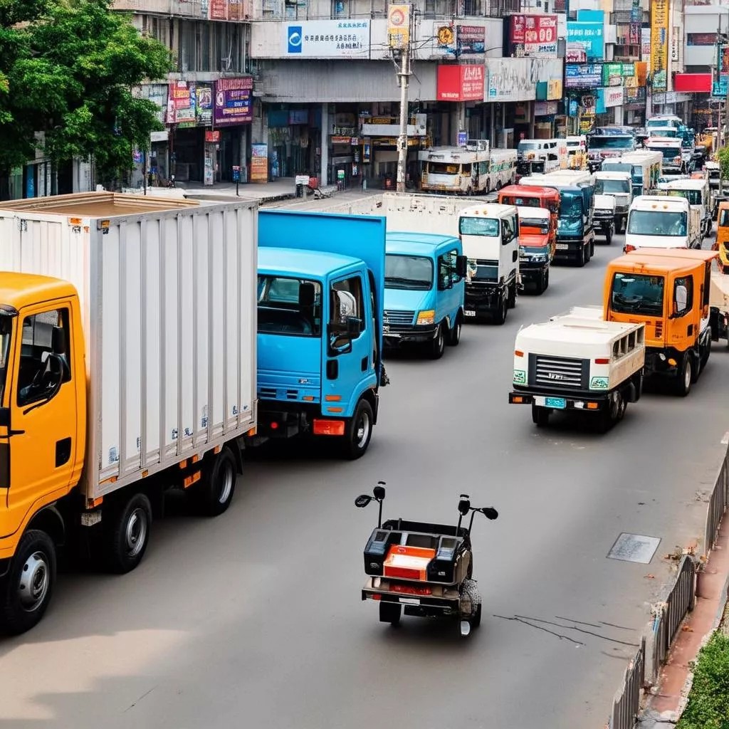Xe tải di chuyển trong thành phố
