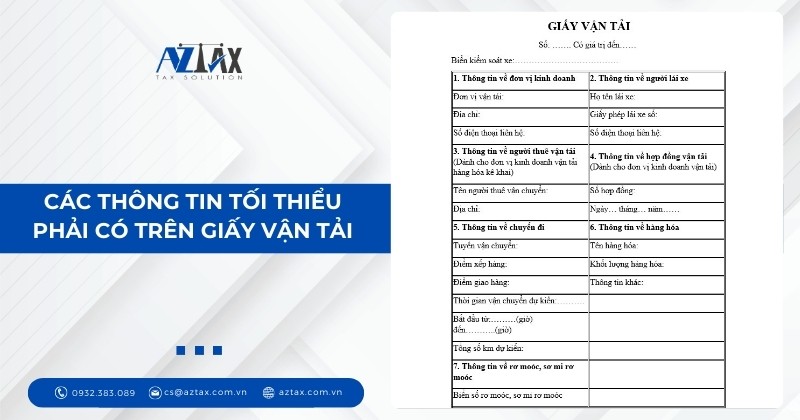 Các thông tin tối thiểu phải có trên Giấy vận tải