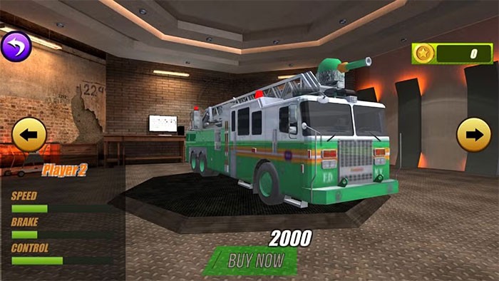 Xe cứu hỏa trong Fire Truck Simulator đang lao nhanh đến hiện trường vụ cháy, thể hiện sự khẩn trương và hành động của game mô phỏng lái xe cứu hỏa.