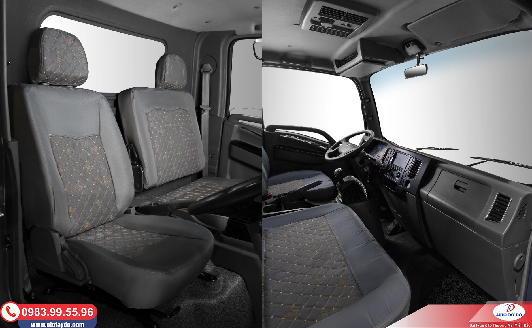 Ruime stoelen in de cabine van de Tera 350 vrachtwagen