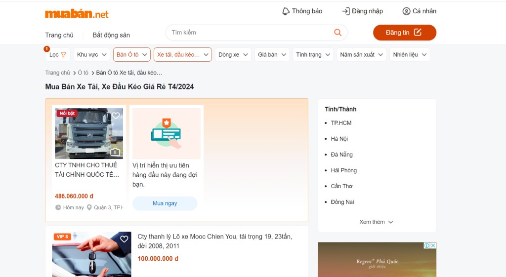 Website mua bán xe tải cũ