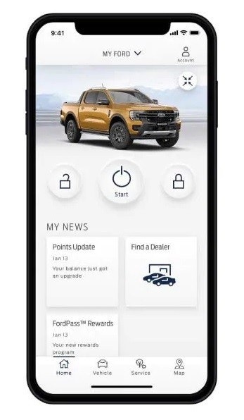 Kết nối xe bán tải Ford Ranger 2023 với điện thoại thông minh
