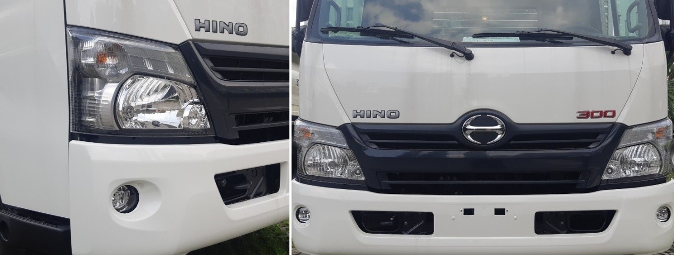Mặt trước xe tải Hino 4.5 tấn Series 300 thiết kế mới với gương chiếu hậu dời vị trí