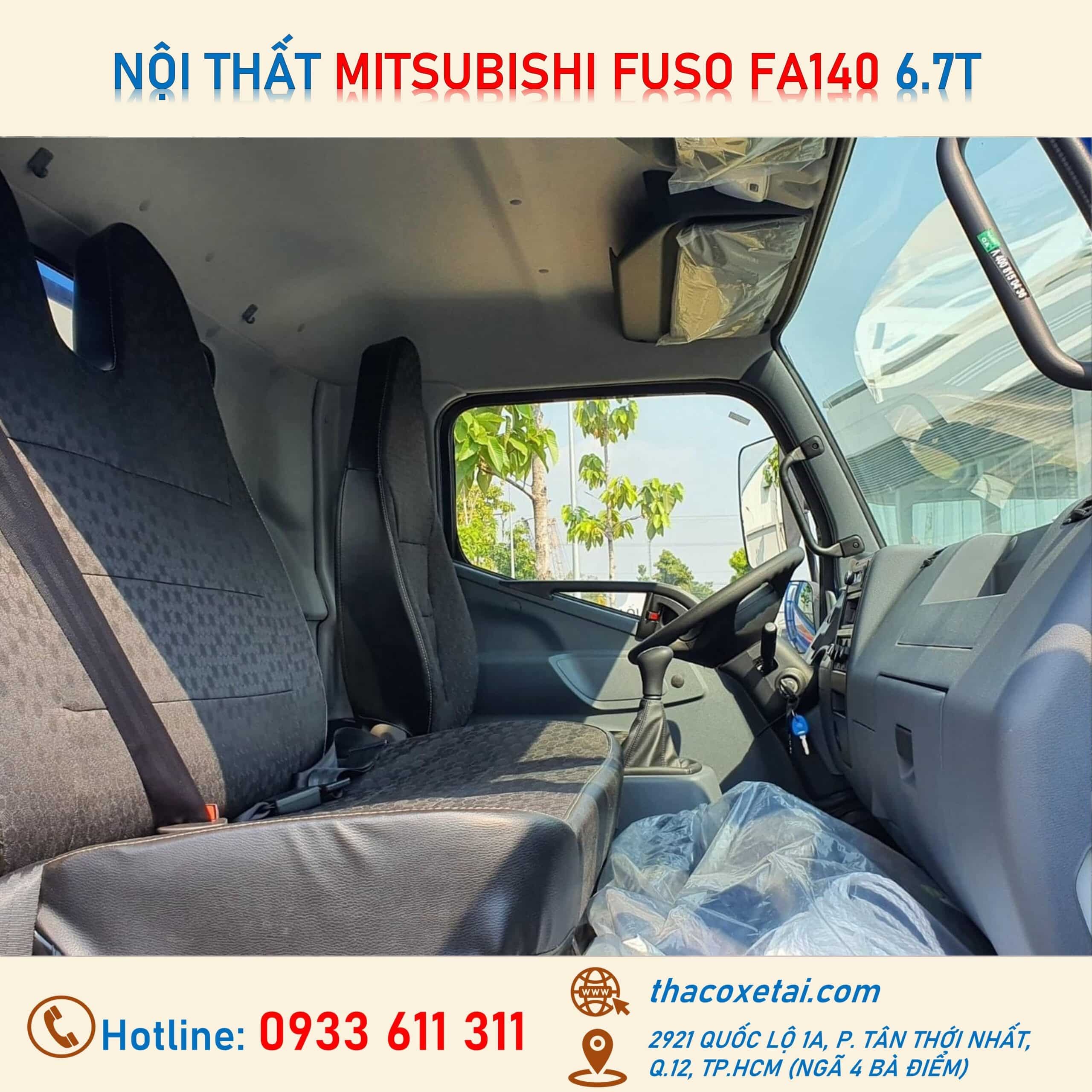 Nội thất cabin xe tải Fuso 7 tấn FA140 rộng rãi và tiện nghi, thiết kế tối ưu cho người lái
