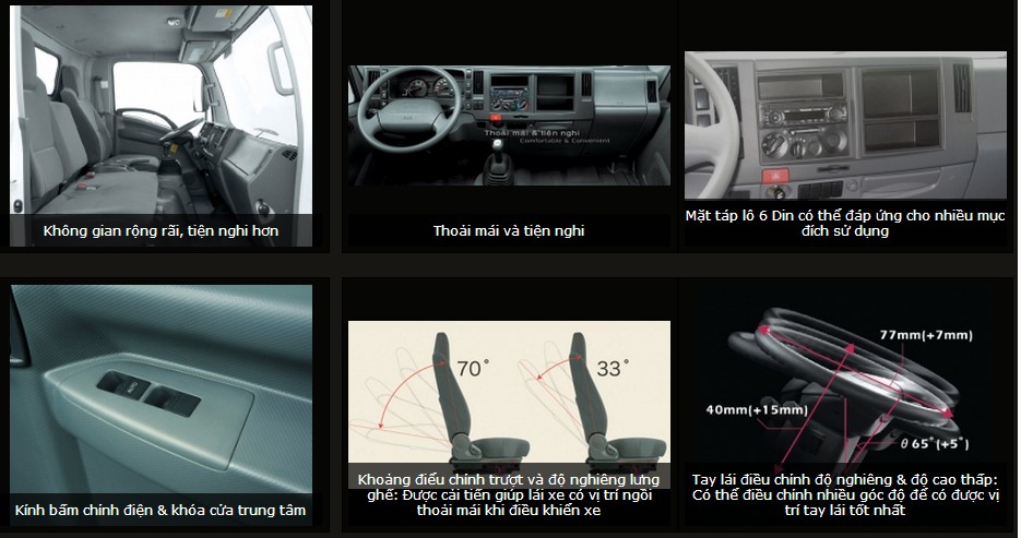Không gian nội thất xe tải Isuzu NMR85H dài, thiết kế khoa học, tối ưu hóa trải nghiệm người dùng