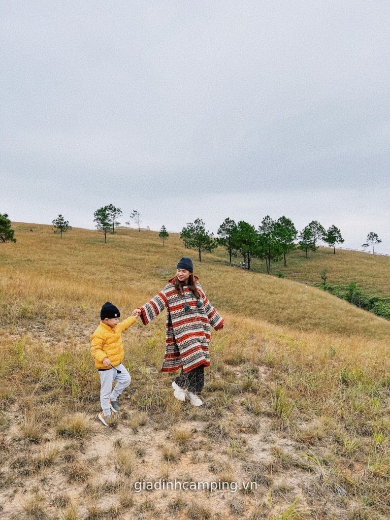 旅行の記念写真を撮る母と息子