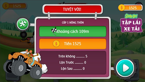 Hình ảnh kết quả màn chơi game tập lái xe tải Scooby Doo