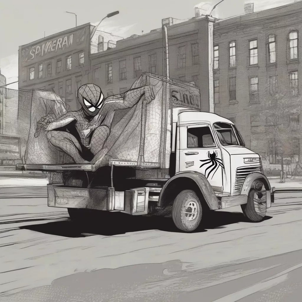 Spider-Man bestuurt een vrachtwagen