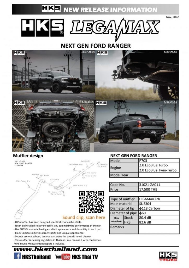 Pô Đơn HKS cho Ford Ranger 2023 thông số