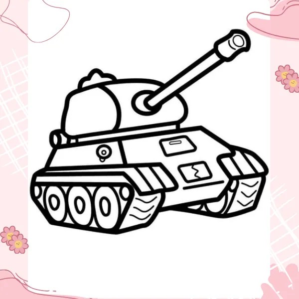 一辆简单的儿童坦克涂色画，线条清晰