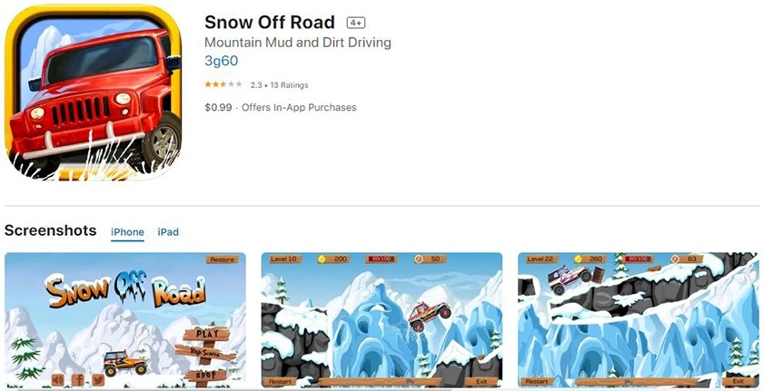 Hình ảnh game Snow Off Road - Mountain Mud/Dirt Driving Game với xe địa hình trên đường đất gồ ghề