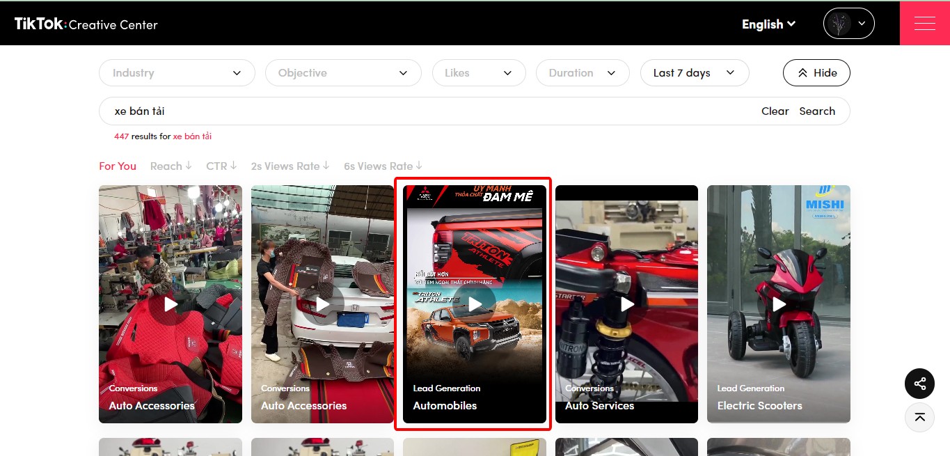 Video quảng cáo ô tô trên TikTok