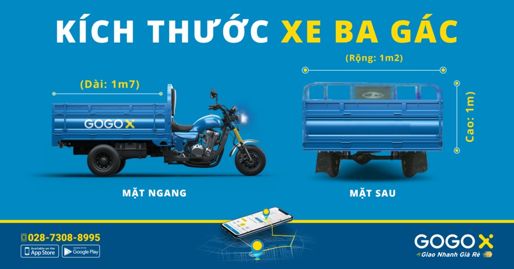 Kích thước thùng xe ba gác chở hàng nhỏ gọn