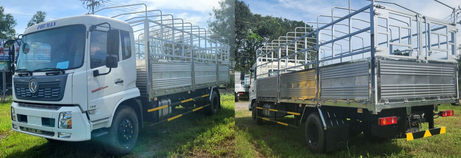 Ảnh xe tải Dongfeng 9.5 tấn thùng mui bạt Hoàng Huy, thể hiện tổng quan ngoại thất mạnh mẽ và kích thước thùng hàng dài