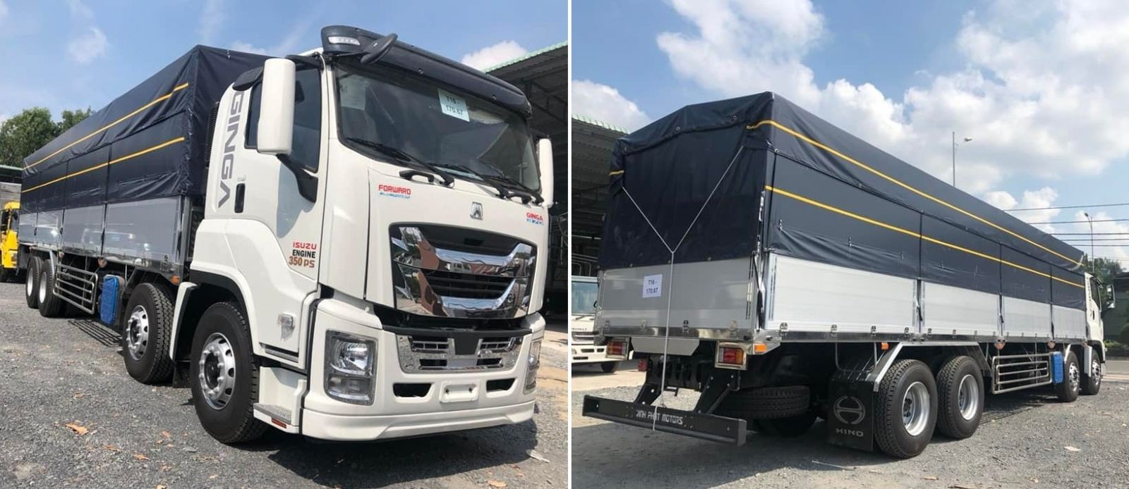 Isuzu 18-ton truck with tarpaulin-covered cargo bed