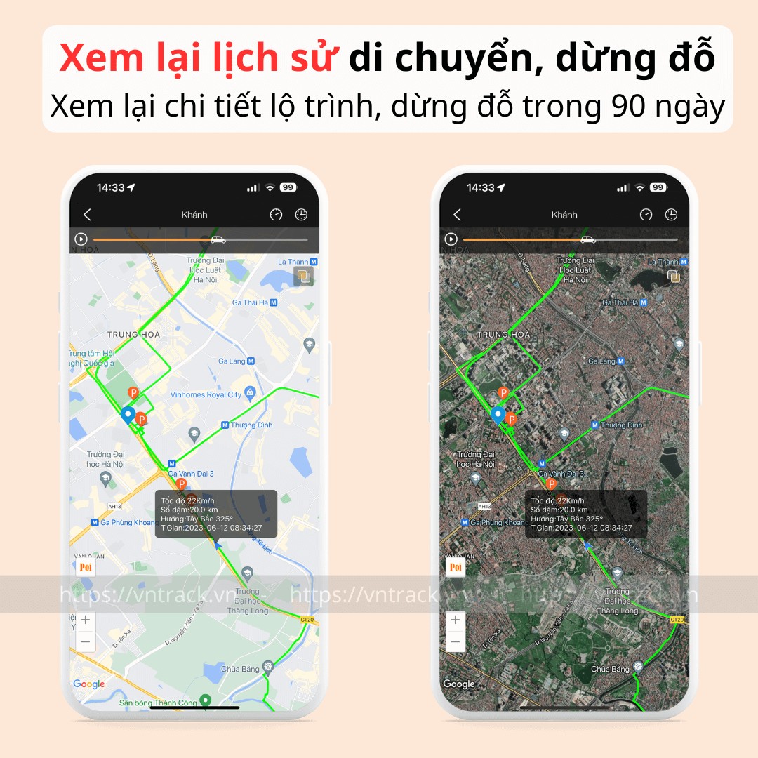 Xem lại lịch sử di chuyển, dừng đỗ