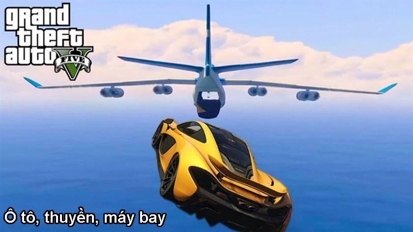 Alt text: Nhân vật trong GTA 5 đang lái máy bay