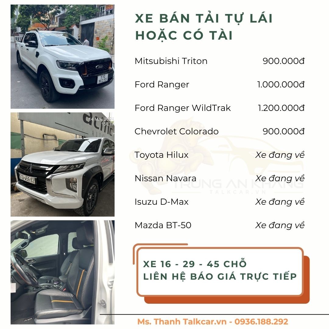 Bảng giá thuê xe bán tải tự lái tại Talkcar