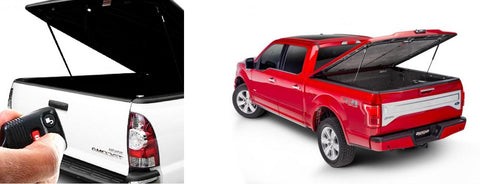 Voorbeeld van een tweede klas hefboom op een laadbakafdekking van een pick-up truck