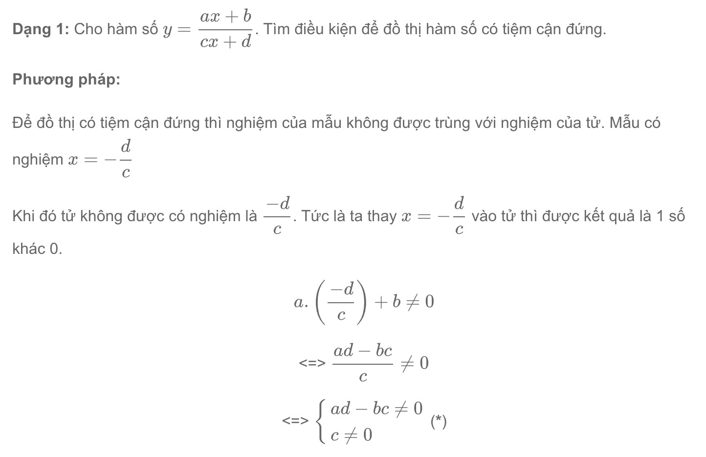 Công thức tìm m để hàm số có tiệm cận đứng