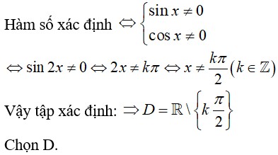 Tập xác định của hàm số y=tanx + cotx là ảnh