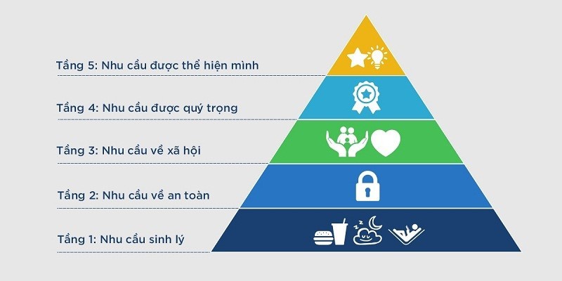 Tháp nhu cầu Maslow phân chia các cấp độ từ cơ bản đến cao nhất