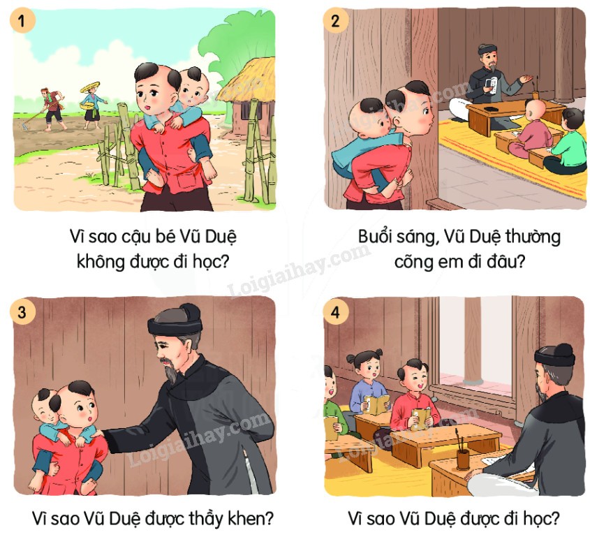 Cậu bé Vũ Duệ cõng em nghe giảng bài