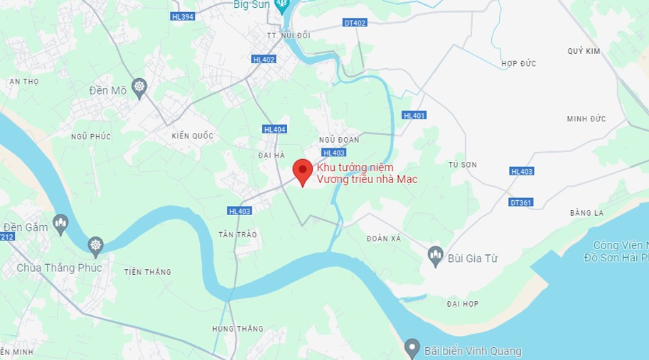 Bản đồ từ trung tâm huyện Kiến Thụy đến khu tưởng niệm.