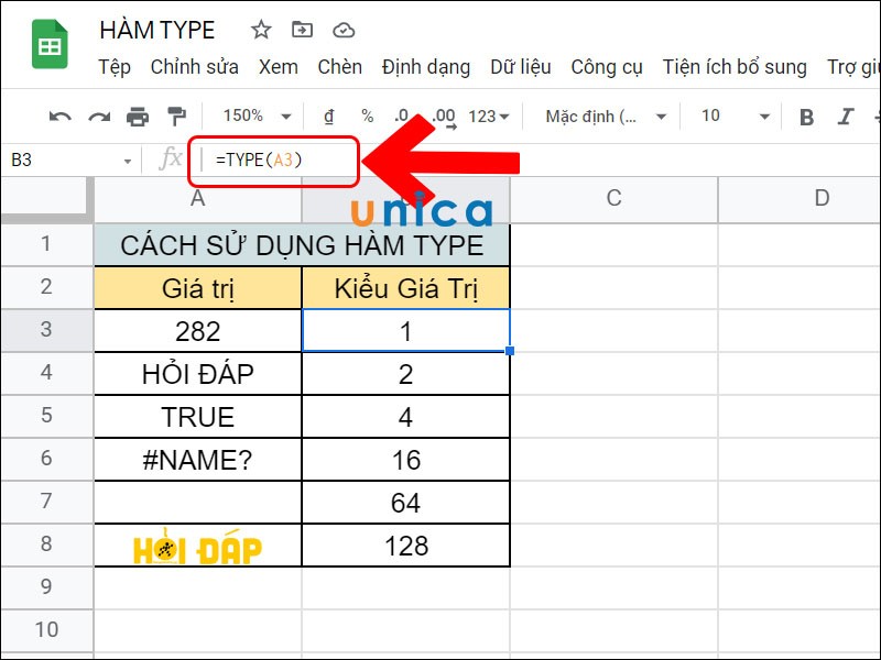 Hàm Type giúp xác định kiểu dữ liệu trong Excel một cách nhanh chóng và chính xác