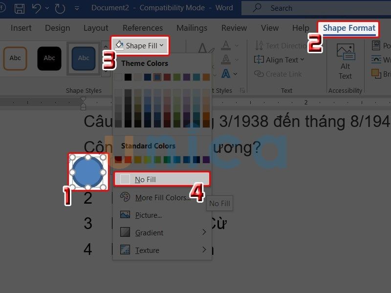 Thao tác tạo khoanh tròn đáp án trong word